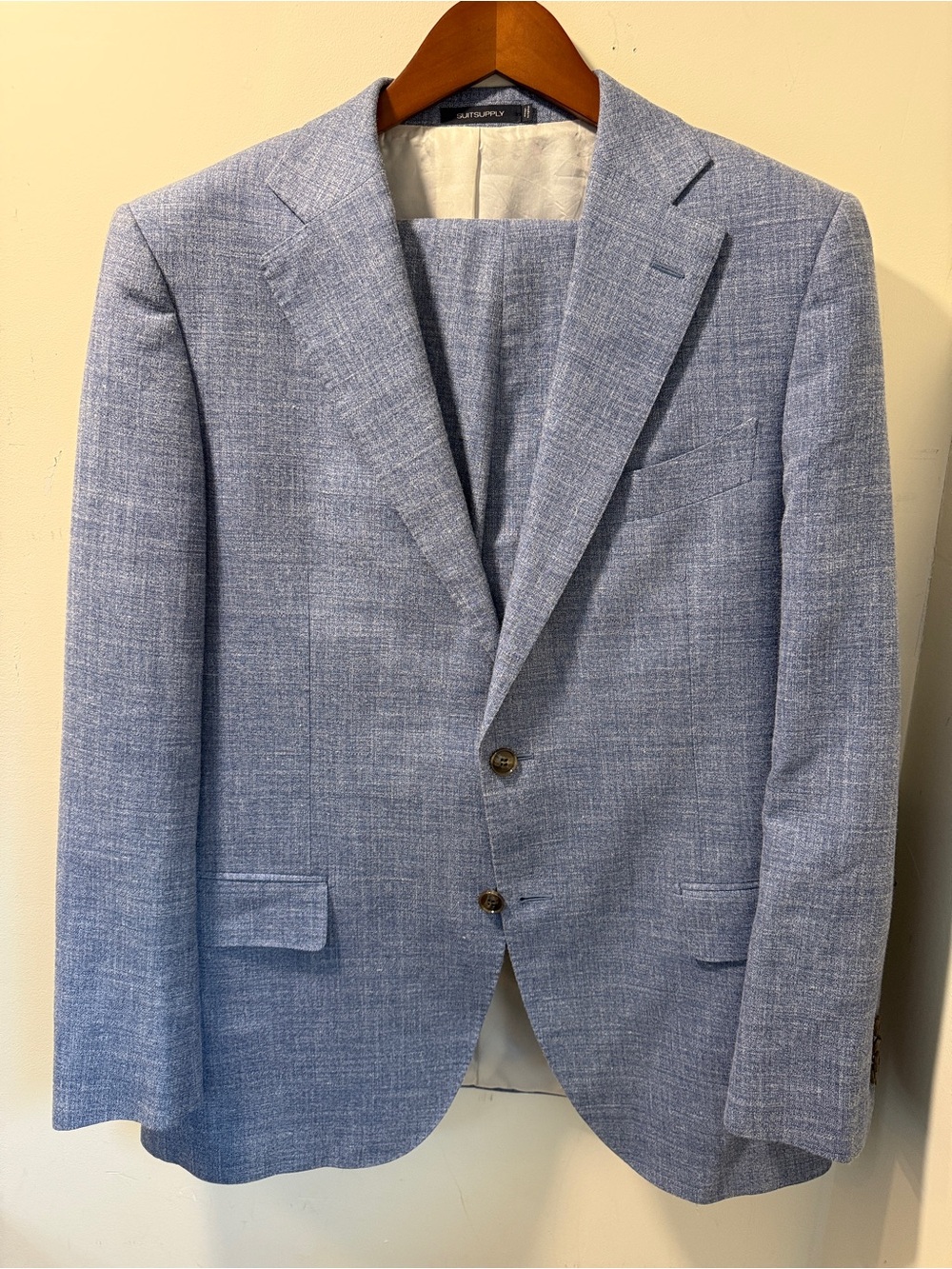 Suitsupply Lazio Slim Fit Suit 44R Blue Wool Silk Linen Brescia Trousers 38x30